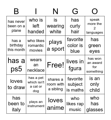 FRIEND BINGO Card