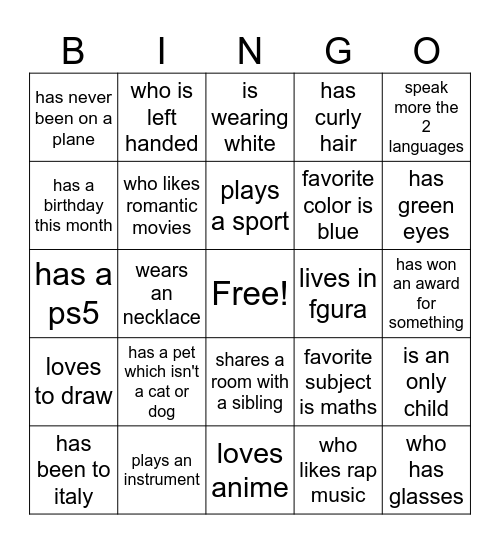 FRIEND BINGO Card
