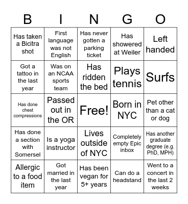 Icebreaker Bingo Card