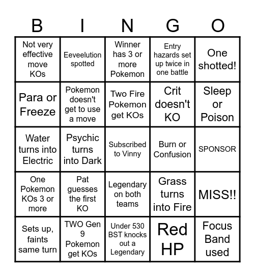 Then we fight bingo Vinny Change Types Bingo Card