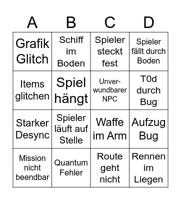 Bug Bingo Card