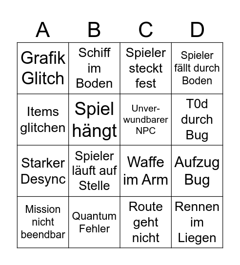 Bug Bingo Card