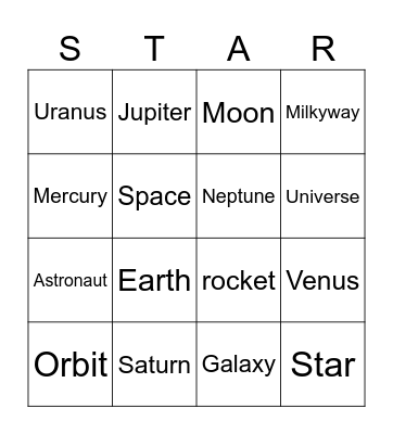 Space Bingo Card