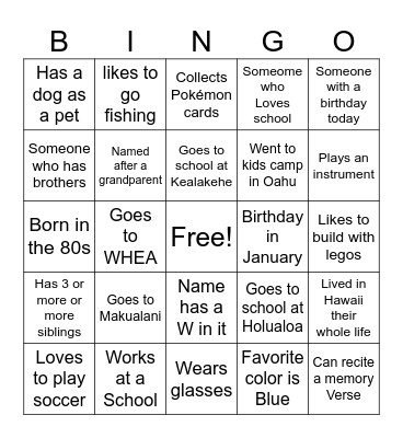 Get to know my friends Bingo Card