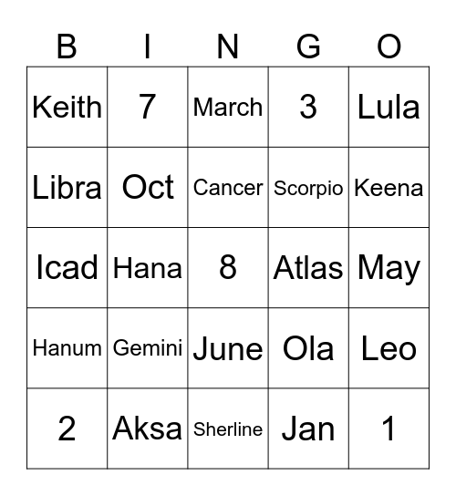 Punya ola Bingo Card