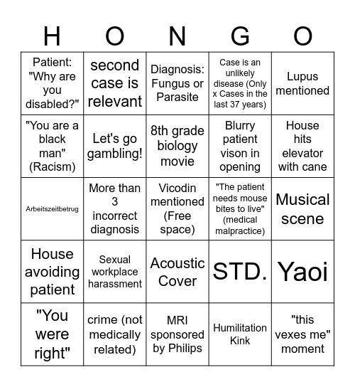 House Bango Bingo Card