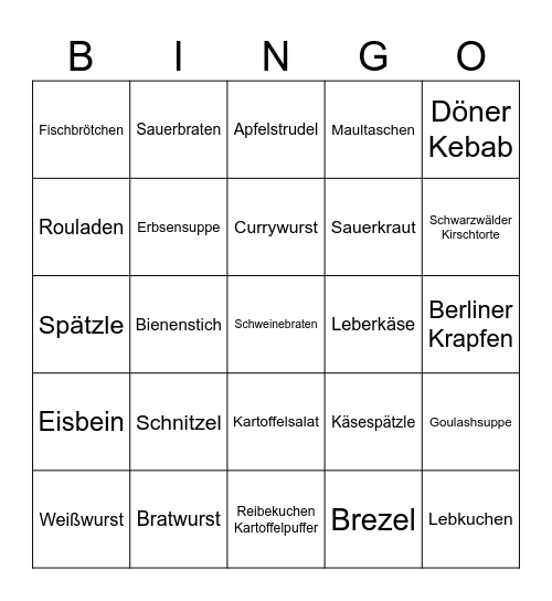бинго еды на германию Bingo Card