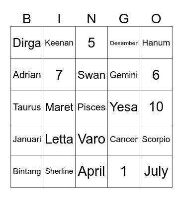 Untitled Bingo Card
