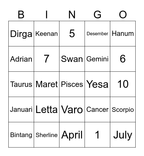 Untitled Bingo Card