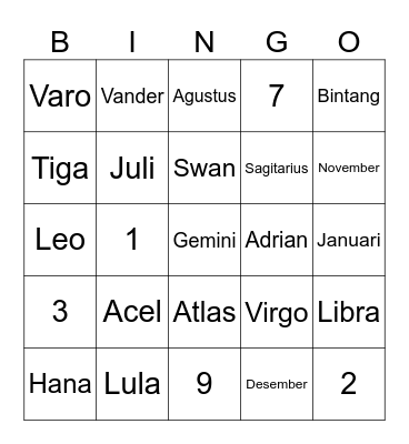 Untitled Bingo Card