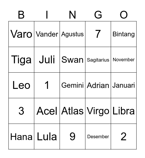 Untitled Bingo Card