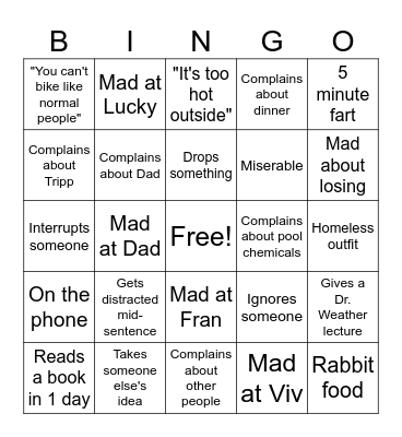 Mom Bingo Card