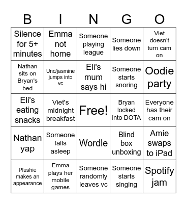 Average discord call Bingo Card