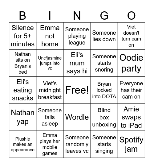 Average discord call Bingo Card