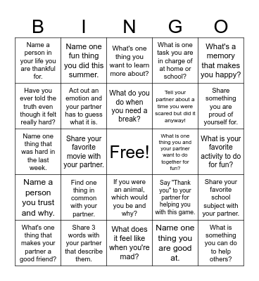 Explorer Buddies Bingo Card