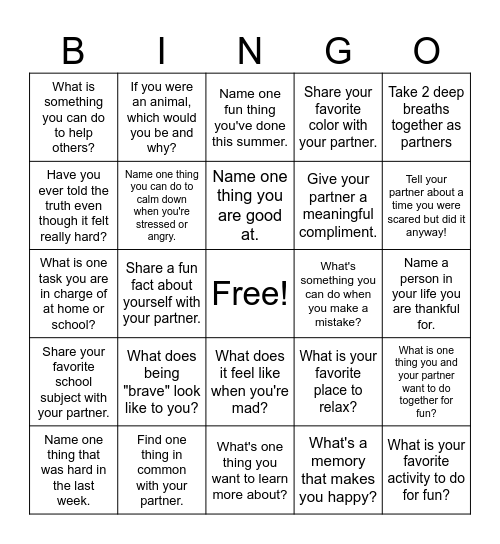 Explorer Buddies Bingo Card