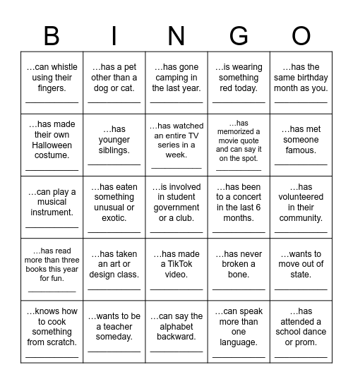 "Find Someone Who..." BINGO Card