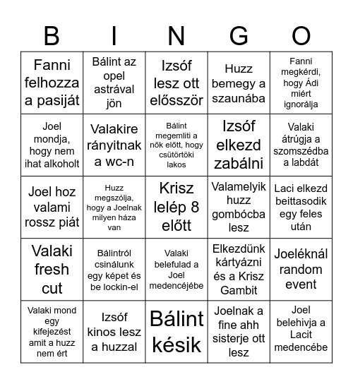 Joel születésnapi BINGO Card