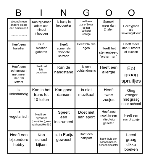 Kennismakingsbingo Card