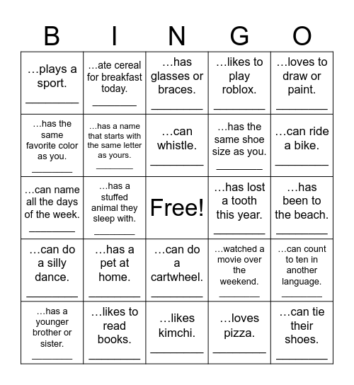 Finds Someone Who.. Bingo Card