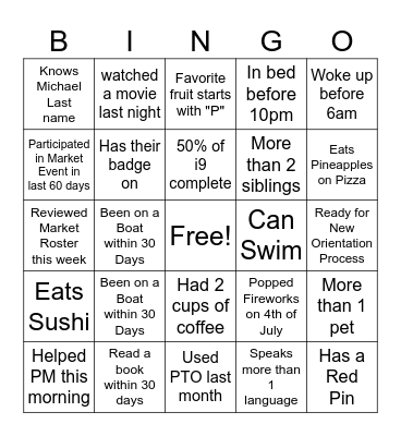 Team Bingo Card