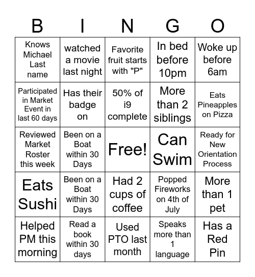Team Bingo Card