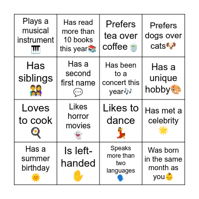 Get-to-know Bingo Card