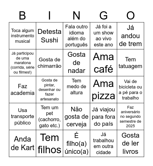 Bingo PCP Bingo Card