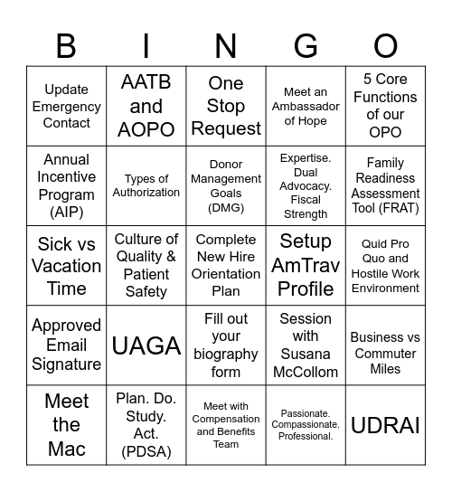 2025 July Orientation Bingo Card