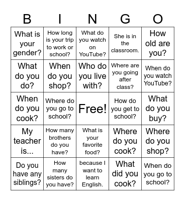 What is the answer? Bingo Card