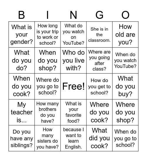 What is the answer? Bingo Card
