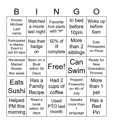 Team Bingo Card