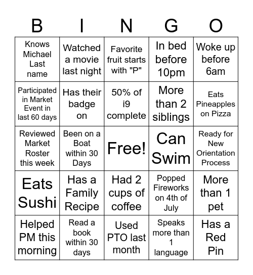Team Bingo Card