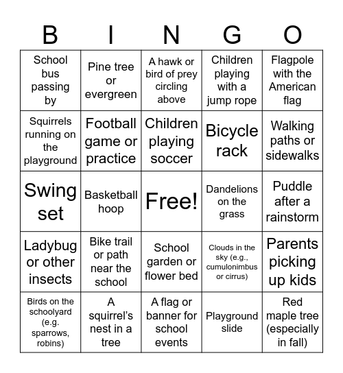 Outdoor Bingo Card