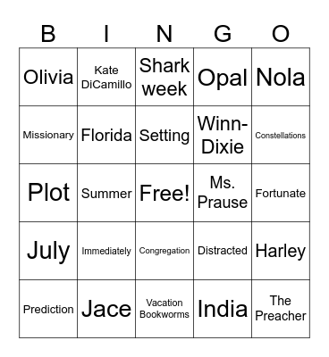 Because of Winn-Dixie Ch. 1-5 Bingo Card