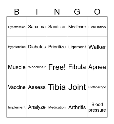 Medical Bingo Card