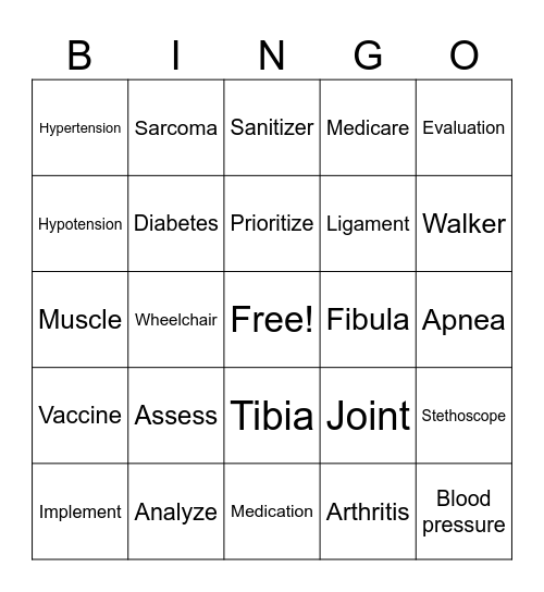 Medical Bingo Card