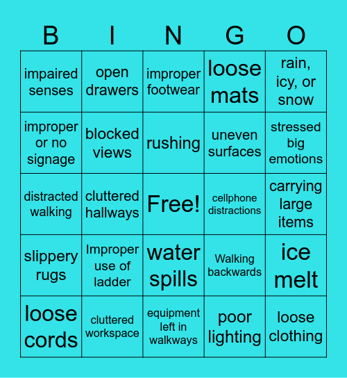 Slips, Trips, and Falls Bingo Card