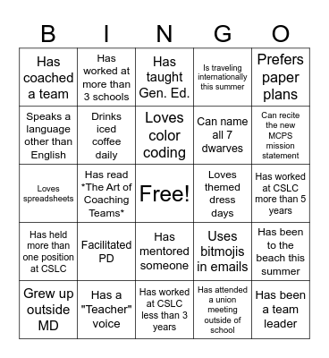Leadership Bingo! Bingo Card