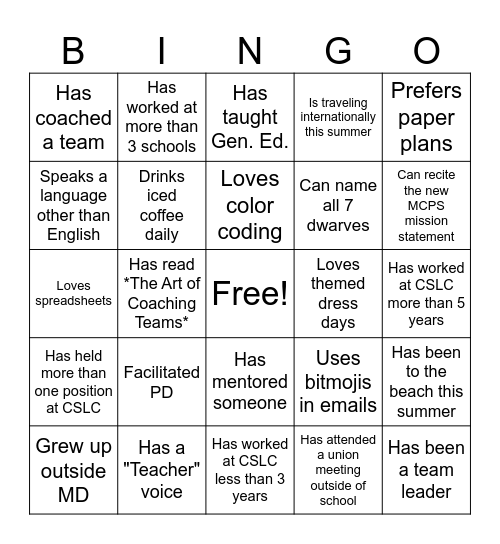 Leadership Bingo! Bingo Card