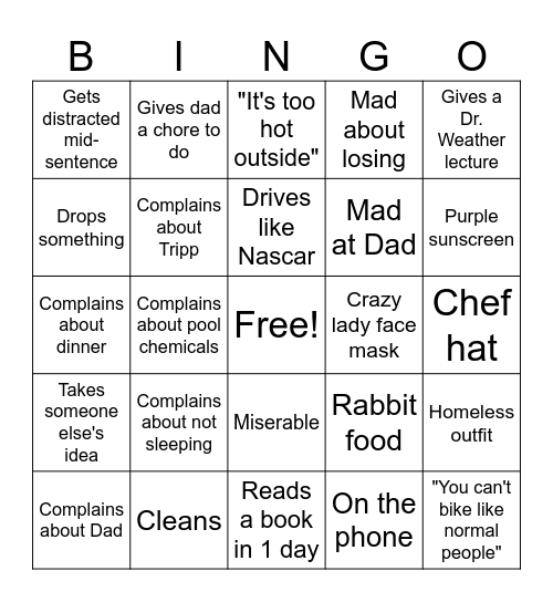 Mom Bingo Card