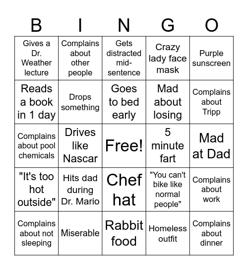 Mom Bingo Card