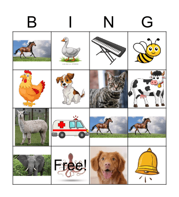 Animals images Bingo Card
