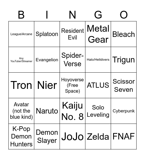 Convention Cosplay Bingo (Abou) Bingo Card
