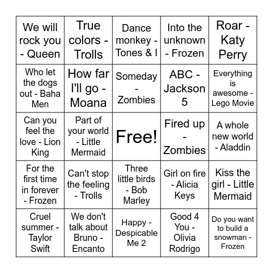 Music Bingo Card
