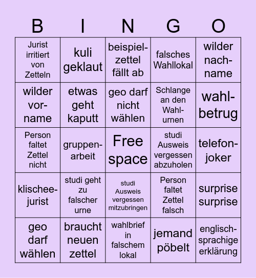 uniwahl bongo Bingo Card