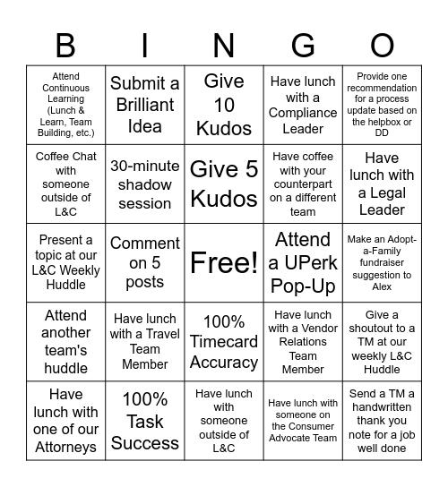 Legal & Compliance Team Bingo Card
