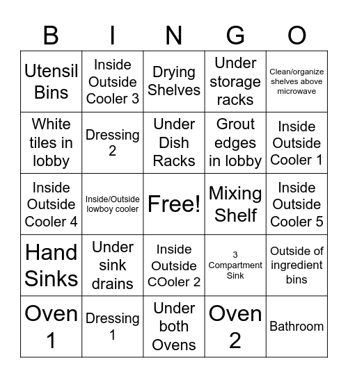 Cleaning Bingo Card