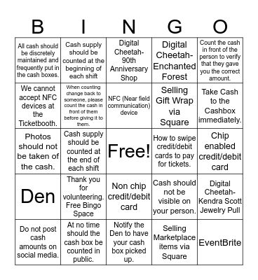 Holiday Gift Market Training Bingo Card