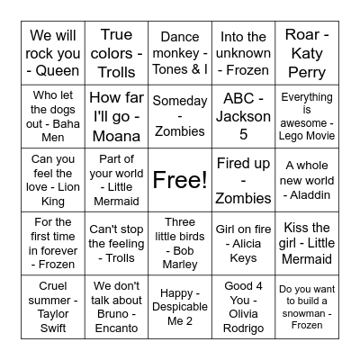 Music Bingo Card